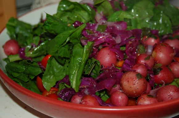 Spinach Salad with Spring Onion Vinaigrette and Baby Potatoes